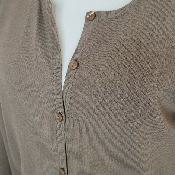 Talbots Olive Brown Button-Up Long Sleeve Cardigan Sweater Size Medium - Picture 2 of 8